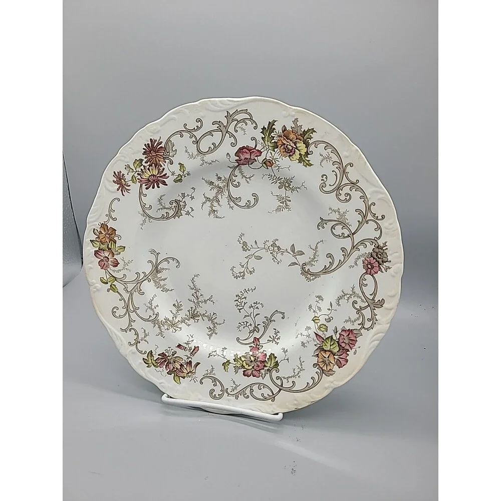 Brown- Westhead Moore&Co Cauldon England Floral Scalloped Plate Dinner 10 3/8